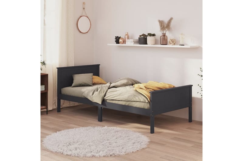 Sängynrunko harmaa täysi mänty 100x200 cm - Harmaa - Huonekalut - Sänky - Sänkykehikot & sängynrungot