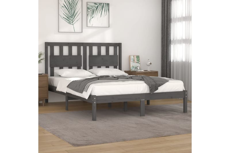 Sängynrunko harmaa täysi mänty 150x200 cm 5FT King Size - Harmaa - Huonekalut - Sänky - Sänkykehikot & sängynrungot