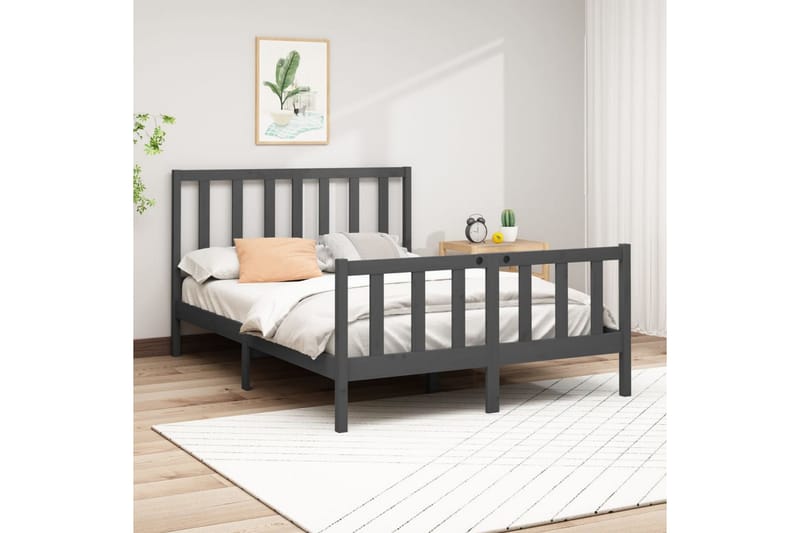 Sängynrunko harmaa täysi mänty 150x200 cm 5FT King Size - Harmaa - Huonekalut - Sänky - Sänkykehikot & sängynrungot