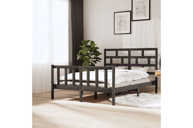 Sängynrunko harmaa täysi mänty 150x200 cm 5FT King Size - Harmaa - Huonekalut - Sänky - Sänkykehikot & sängynrungot