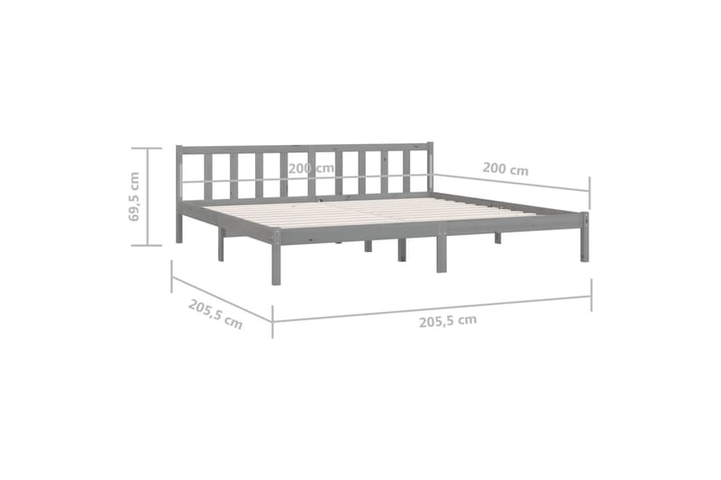 Sängynrunko harmaa täysi mänty 200x200 cm - Harmaa - Huonekalut - Sänky - Sänkykehikot & sängynrungot