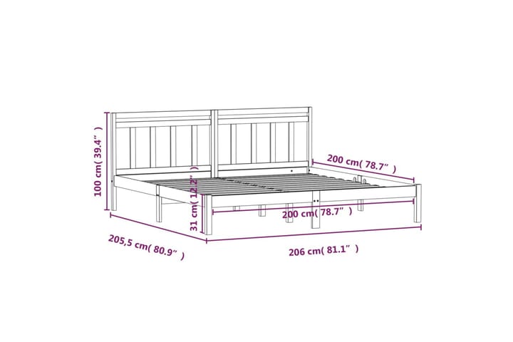 Sängynrunko harmaa täysi mänty 200x200 cm - Harmaa - Sänkykehikot & sängynrungot