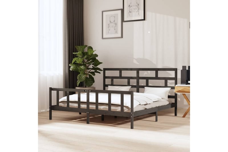Sängynrunko harmaa täysi mänty 200x200 cm - Harmaa - Huonekalut - Sänky - Sänkykehikot & sängynrungot