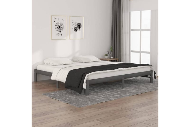 Sängynrunko harmaa täysi mänty 200x200 cm - Harmaa - Huonekalut - Sänky - Sänkykehikot & sängynrungot
