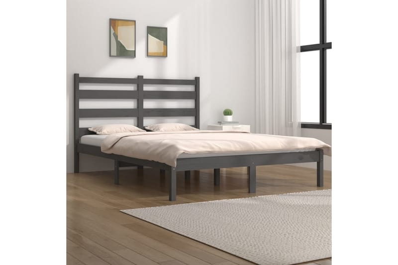 Sängynrunko harmaa täysi mänty 200x200 cm - Harmaa - Huonekalut - Sänky - Sänkykehikot & sängynrungot