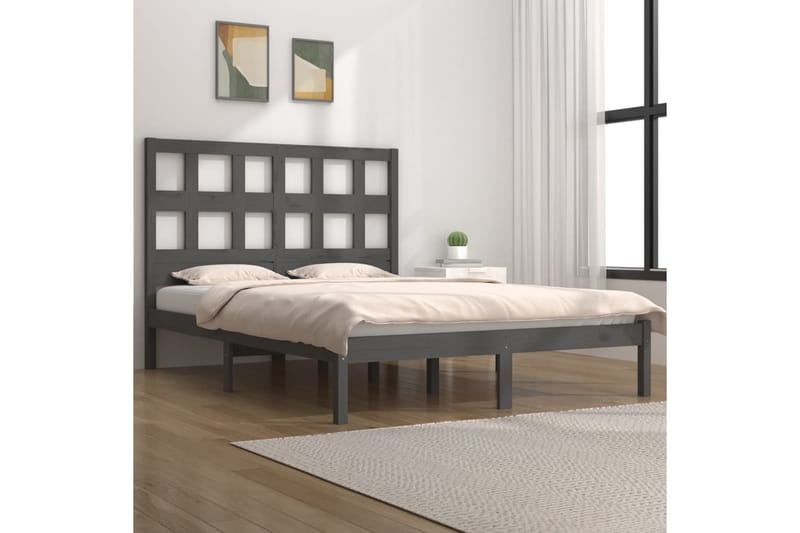 Sängynrunko harmaa täysi mänty 200x200 cm - Harmaa - Huonekalut - Sänky - Sänkykehikot & sängynrungot