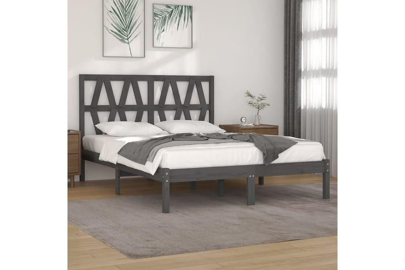 Sängynrunko harmaa täysi mänty 200x200 cm - Harmaa - Huonekalut - Sänky - Sänkykehikot & sängynrungot