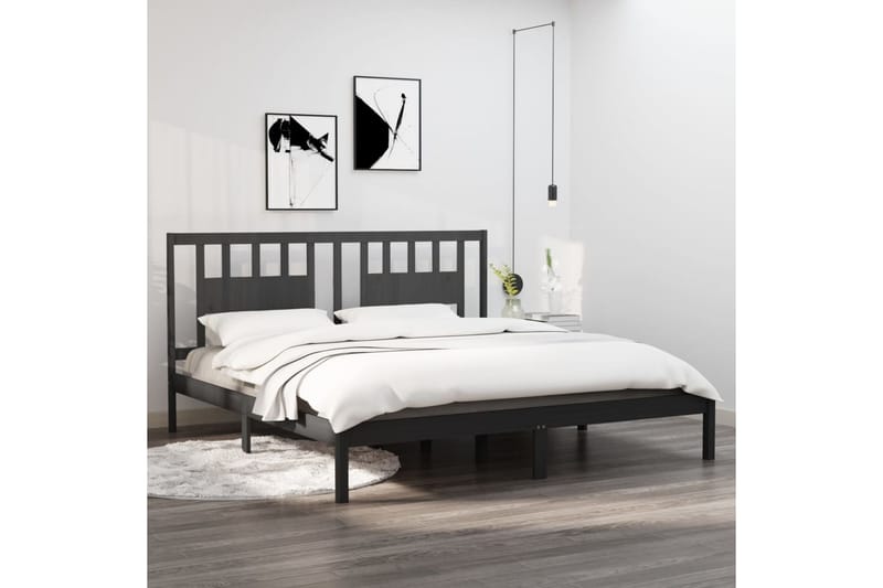 Sängynrunko harmaa täysi mänty 200x200 cm - Harmaa - Huonekalut - Sänky - Sänkykehikot & sängynrungot