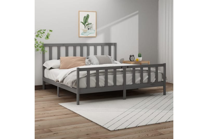Sängynrunko harmaa täysi mänty 200x200 cm - Harmaa - Huonekalut - Sänky - Sänkykehikot & sängynrungot