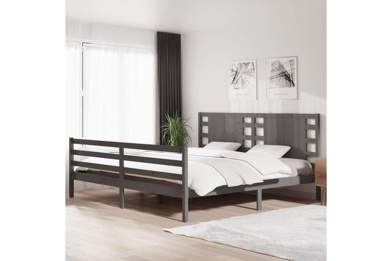 Sängynrunko harmaa täysi mänty 200x200 cm - Harmaa - Huonekalut - Sänky - Sänkykehikot & sängynrungot