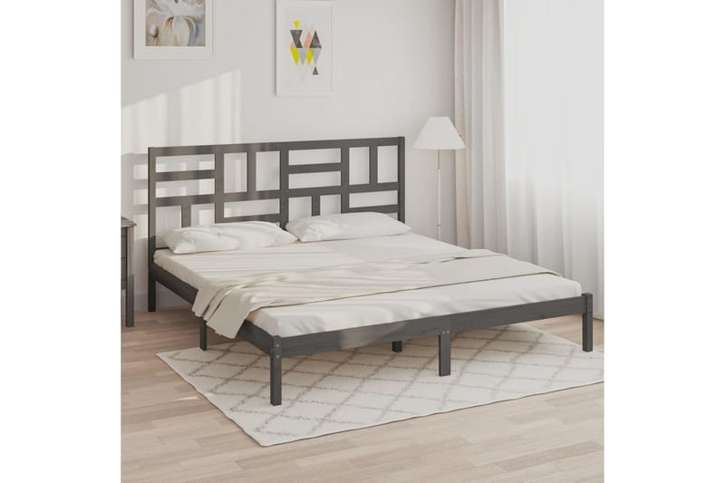Sängynrunko harmaa täysi puu 200x200 cm - Harmaa - Huonekalut - Sänky - Sänkykehikot & sängynrungot