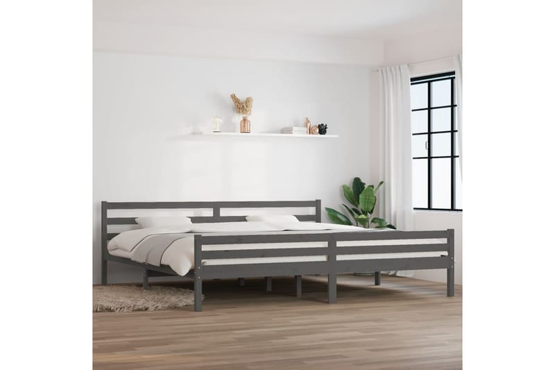 Sängynrunko harmaa täysi puu 200x200 cm - Harmaa - Huonekalut - Sänky - Sänkykehikot & sängynrungot