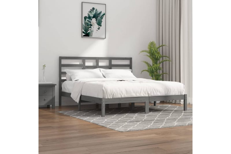 Sängynrunko harmaa täysi puu 200x200 cm - Harmaa - Huonekalut - Sänky - Sänkykehikot & sängynrungot