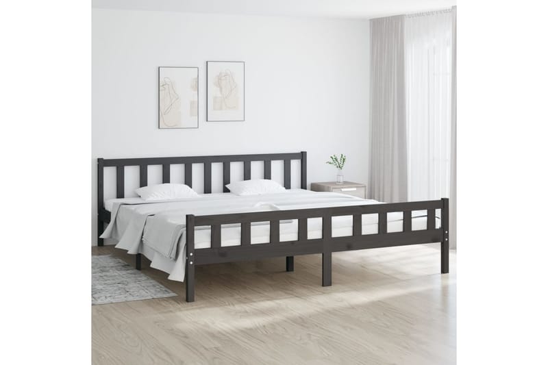 Sängynrunko harmaa täysi puu 200x200 cm - Harmaa - Huonekalut - Sänky - Sänkykehikot & sängynrungot