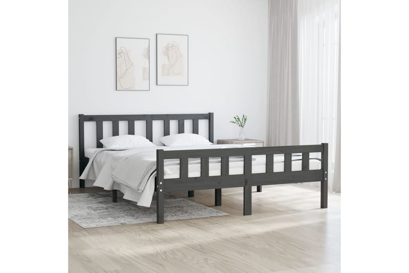 Sängynrunko harmaa täysi puu 140x190 cm - Harmaa - Huonekalut - Sänky - Sänkykehikot & sängynrungot