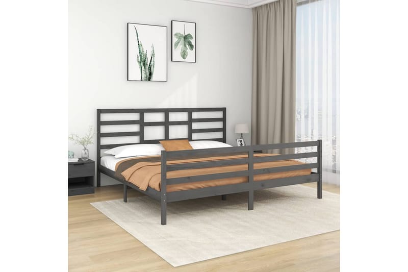 Sängynrunko harmaa täysi puu 200x200 cm - Harmaa - Huonekalut - Sänky - Sänkykehikot & sängynrungot