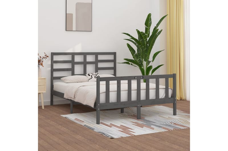 Sängynrunko harmaa täysi puu 150x200 cm 5FT King Size - Harmaa - Huonekalut - Sänky - Sänkykehikot & sängynrungot