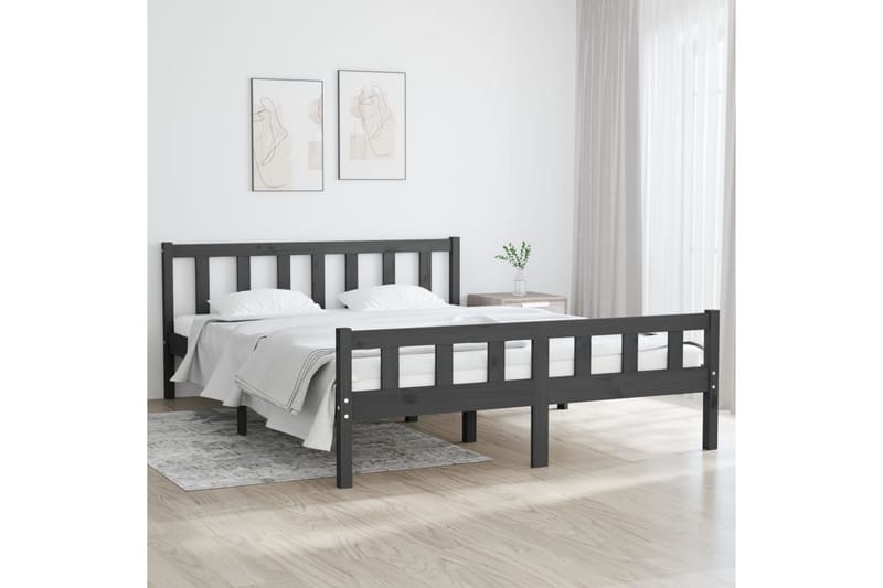 Sängynrunko harmaa täysi puu 150x200 cm 5FT King Size - Harmaa - Huonekalut - Sänky - Sänkykehikot & sängynrungot
