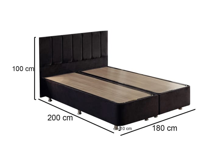 Sängynrunko Huanal Tupla sängynpäädyllä 180x200 cm - Musta - Sänkykehikot & sängynrungot