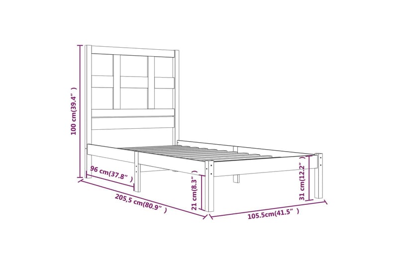 Sängynrunko hunajanruskea täysi mänty 100x200 cm - Ruskea - Huonekalut - Sänky - Sänkykehikot & sängynrungot