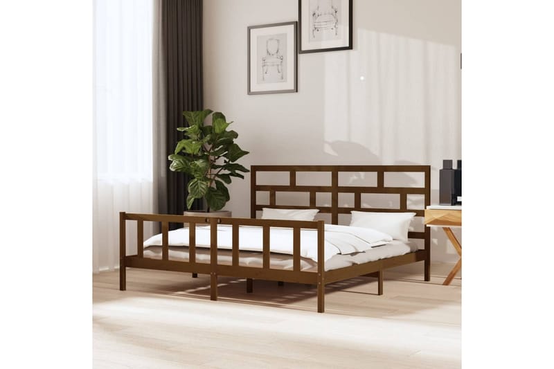 Sängynrunko hunajanruskea täysi mänty 200x200 cm - Ruskea - Huonekalut - Sänky - Sänkykehikot & sängynrungot