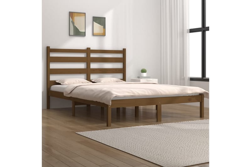 Sängynrunko hunajanruskea täysi mänty 200x200 cm - Ruskea - Huonekalut - Sänky - Sänkykehikot & sängynrungot