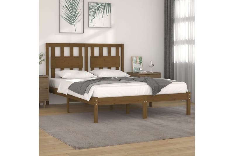 Sängynrunko hunajanruskea täysi mänty 200x200 cm - Ruskea - Huonekalut - Sänky - Sänkykehikot & sängynrungot