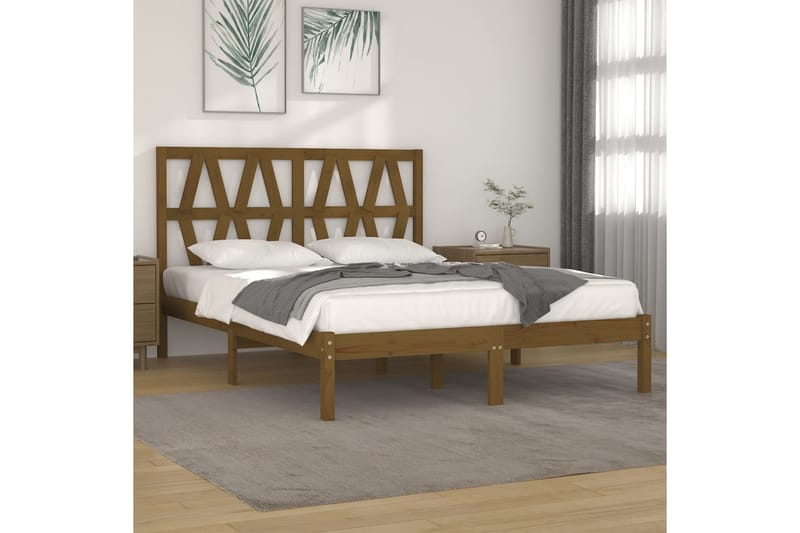 Sängynrunko hunajanruskea täysi mänty 200x200 cm - Ruskea - Huonekalut - Sänky - Sänkykehikot & sängynrungot
