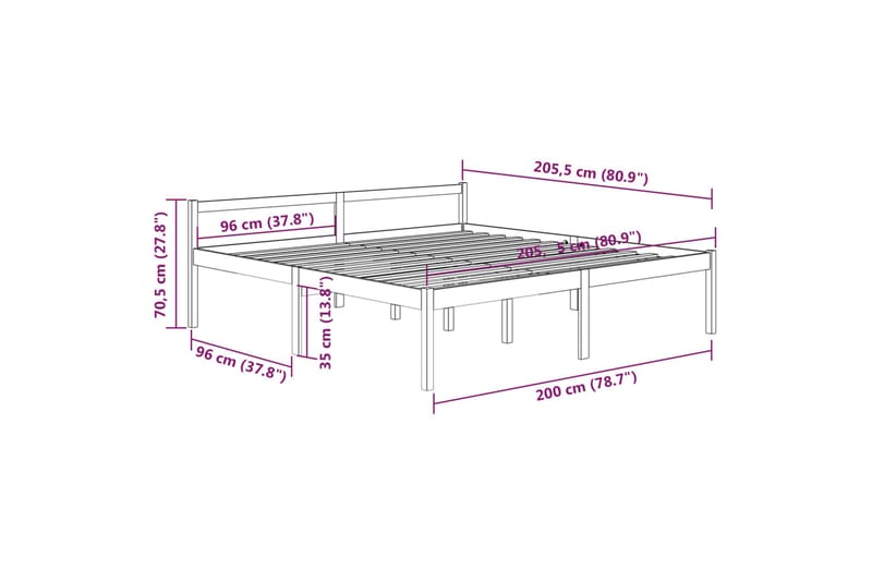 Sängynrunko hunajanruskea täysi mänty 200x200 cm - Ruskea - Huonekalut - Sänky - Sänkykehikot & sängynrungot