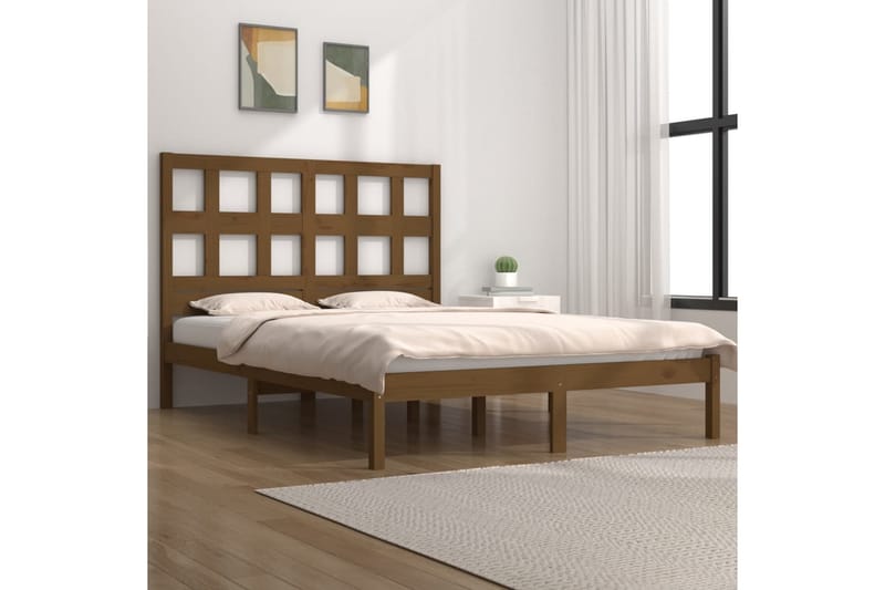 Sängynrunko hunajanruskea täysi mänty 200x200 cm - Ruskea - Huonekalut - Sänky - Sänkykehikot & sängynrungot