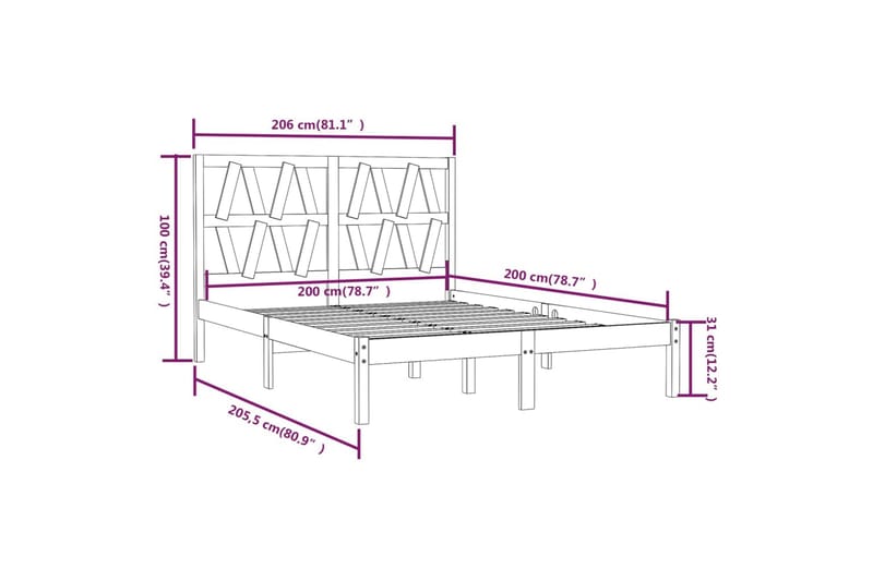Sängynrunko hunajanruskea täysi mänty 200x200 cm - Ruskea - Huonekalut - Sänky - Sänkykehikot & sängynrungot