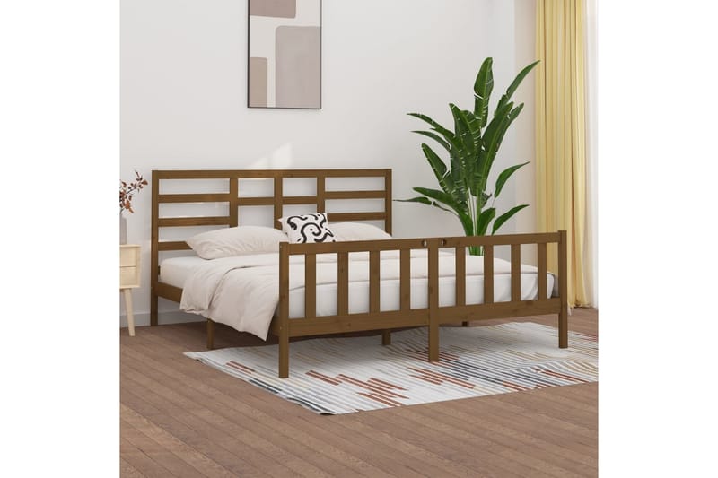 Sängynrunko hunajanruskea täysi mänty 200x200 cm - Ruskea - Huonekalut - Sänky - Sänkykehikot & sängynrungot