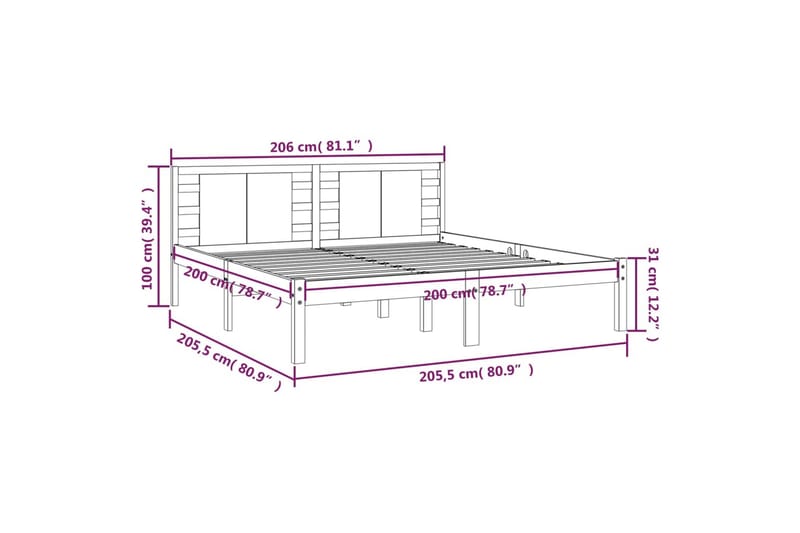 Sängynrunko hunajanruskea täysi mänty 200x200 cm - Ruskea - Huonekalut - Sänky - Sänkykehikot & sängynrungot