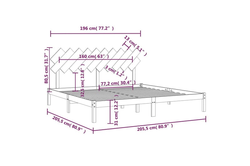 Sängynrunko hunajanruskea täysi mänty 200x200 cm - Ruskea - Huonekalut - Sänky - Sänkykehikot & sängynrungot