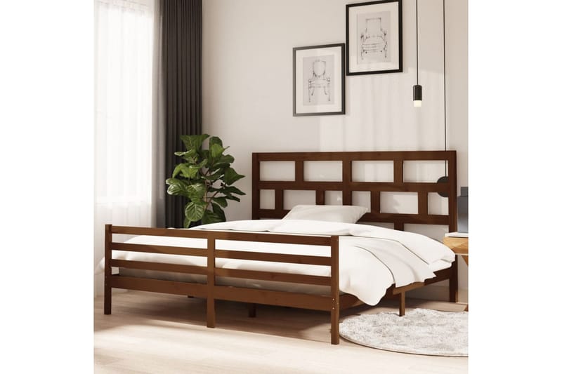 Sängynrunko hunajanruskea täysi mänty 200x200 cm - Ruskea - Huonekalut - Sänky - Sänkykehikot & sängynrungot