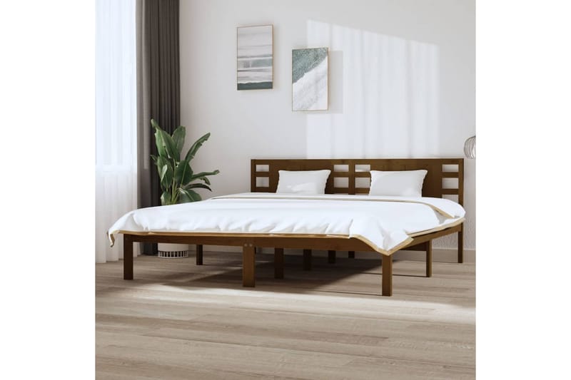 Sängynrunko hunajanruskea täysi mänty 200x200 cm - Ruskea - Huonekalut - Sänky - Sänkykehikot & sängynrungot