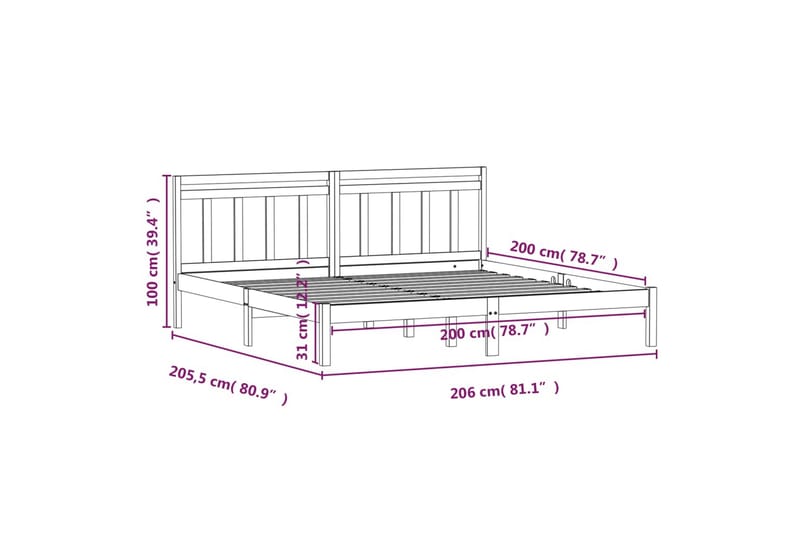 Sängynrunko hunajanruskea täysi mänty 200x200 cm - Ruskea - Huonekalut - Sänky - Sänkykehikot & sängynrungot