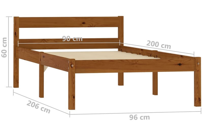 Sängynrunko hunajanruskea täysi mänty 90x200 cm - Ruskea - Huonekalut - Sänky - Sänkykehikot & sängynrungot