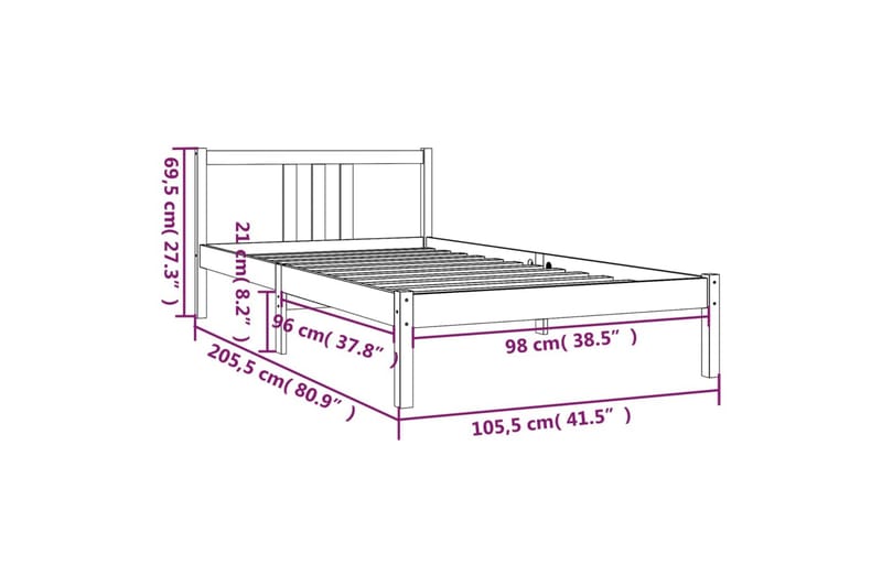 Sängynrunko hunajanruskea täysi puu 100x200 cm - Ruskea - Huonekalut - Sänky - Sänkykehikot & sängynrungot