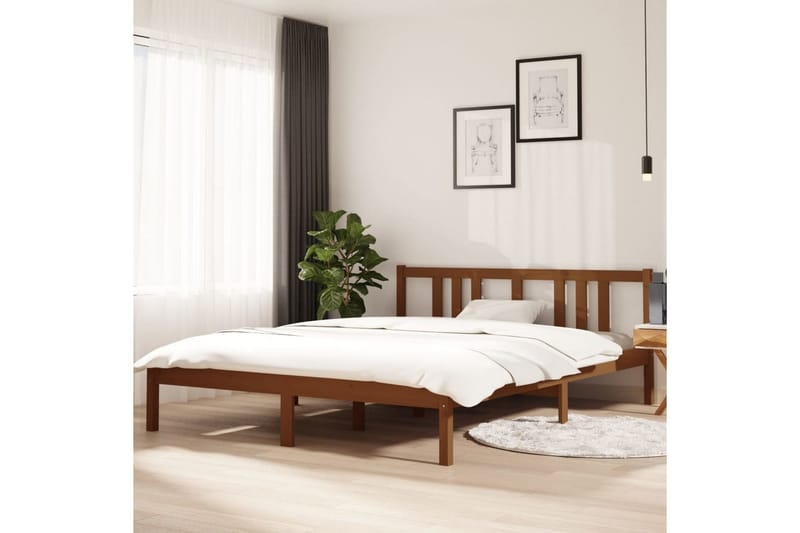 Sängynrunko hunajanruskea täysi puu 150x200 cm 5FT King Size - Ruskea - Huonekalut - Sänky - Sänkykehikot & sängynrungot