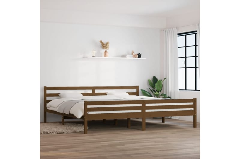 Sängynrunko hunajanruskea täysi puu 200x200 cm - Ruskea - Huonekalut - Sänky - Sänkykehikot & sängynrungot