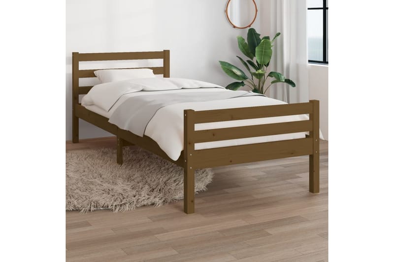 Sängynrunko hunajanruskea täysi puu 100x200 cm - Ruskea - Huonekalut - Sänky - Sänkykehikot & sängynrungot