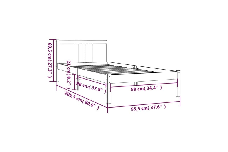 Sängynrunko hunajanruskea täysi puu 90x200 cm - Ruskea - Huonekalut - Sänky - Sänkykehikot & sängynrungot