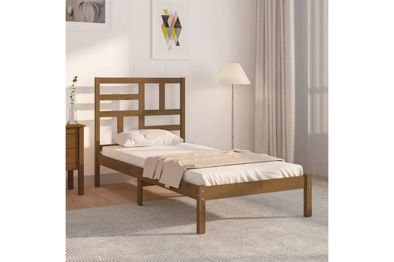 Sängynrunko hunajanruskea täysi puu 100x200 cm - Ruskea - Huonekalut - Sänky - Sänkykehikot & sängynrungot
