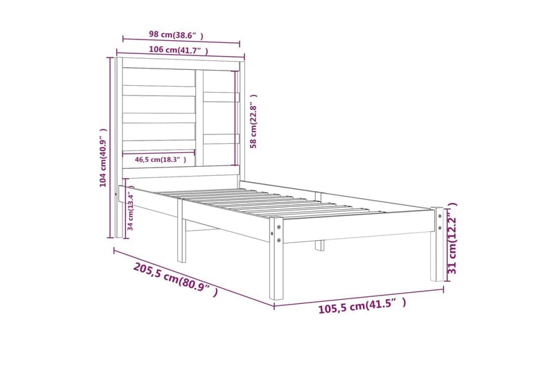 Sängynrunko hunajanruskea täysi puu 100x200 cm - Ruskea - Huonekalut - Sänky - Sänkykehikot & sängynrungot