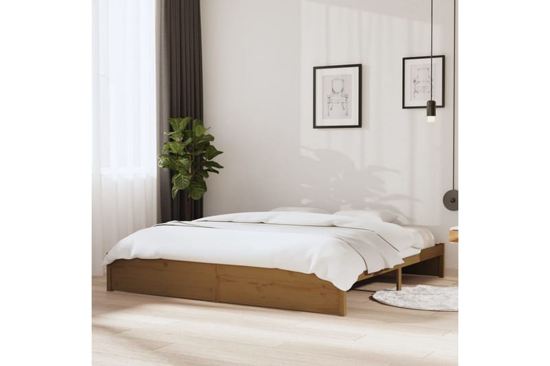 Sängynrunko hunajanruskea täysi puu 200x200 cm - Ruskea - Huonekalut - Sänky - Sänkykehikot & sängynrungot