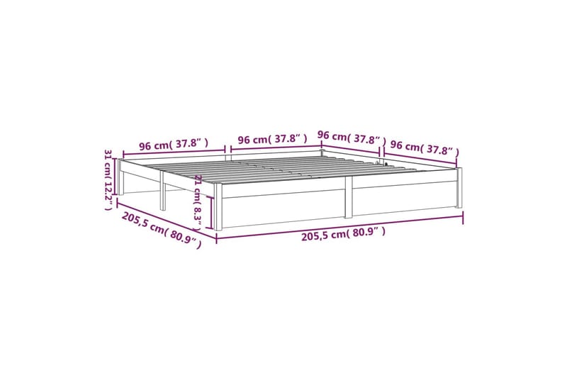 Sängynrunko hunajanruskea täysi puu 200x200 cm - Ruskea - Huonekalut - Sänky - Sänkykehikot & sängynrungot