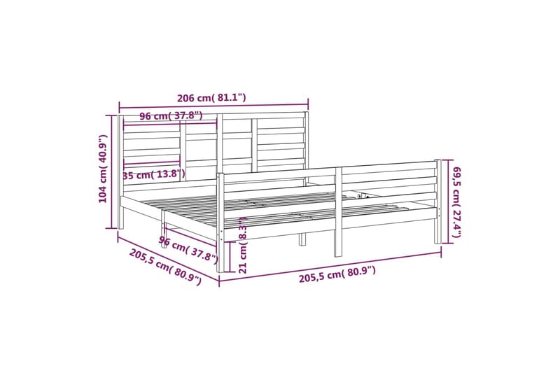 Sängynrunko hunajanruskea täysi puu 200x200 cm - Ruskea - Huonekalut - Sänky - Sänkykehikot & sängynrungot