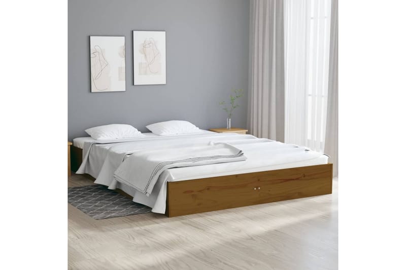 Sängynrunko hunajanruskea täysi puu 135x190 cm 4FT6 Double - Ruskea - Huonekalut - Sänky - Sänkykehikot & sängynrungot