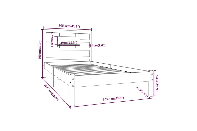 Sängynrunko hunajanruskea täysi puu 100x200 cm - Ruskea - Huonekalut - Sänky - Sänkykehikot & sängynrungot